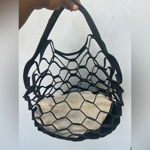 Expandable 2 in one, black 16x16 tote purse with wallet.